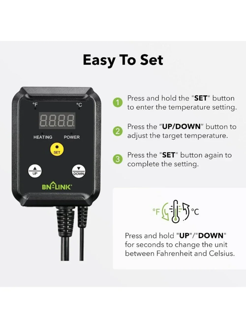 Digital Temperature Controller for Reptiles, Plants & Brewing - 40-108°F, 1000W